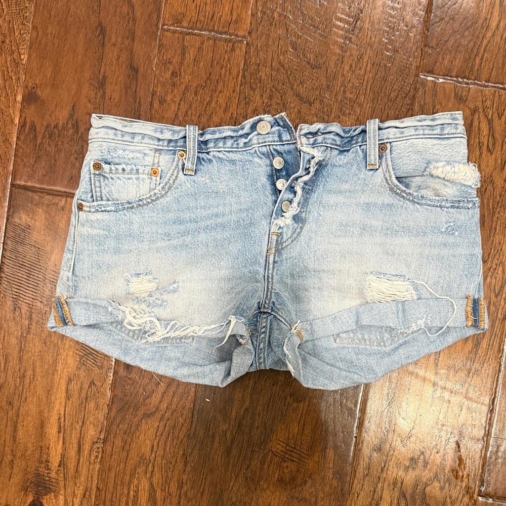 Stylish Light Blue Distressed Jean Shorts